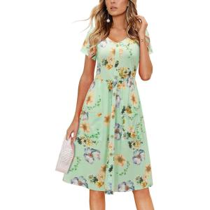 imageVOTEPRETTY Womens Short Sleeve V Neck Sundress Summer Casual Button Floral Dress with PocketsFloral25
