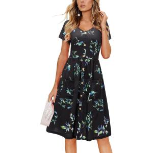 imageVOTEPRETTY Womens Short Sleeve V Neck Sundress Summer Casual Button Floral Dress with PocketsFloral26