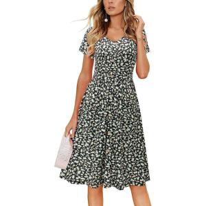 imageVOTEPRETTY Womens Short Sleeve V Neck Sundress Summer Casual Button Floral Dress with PocketsFloral28