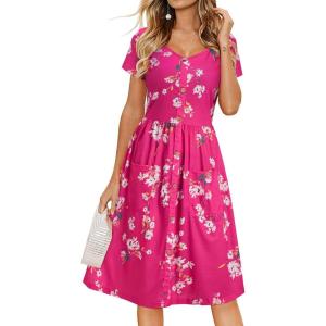 imageVOTEPRETTY Womens Short Sleeve V Neck Sundress Summer Casual Button Floral Dress with PocketsFloral40