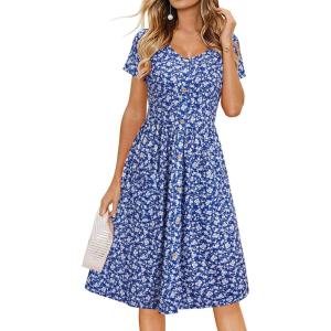 imageVOTEPRETTY Womens Short Sleeve V Neck Sundress Summer Casual Button Floral Dress with PocketsFloral42