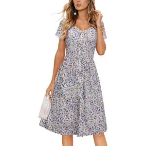 imageVOTEPRETTY Womens Short Sleeve V Neck Sundress Summer Casual Button Floral Dress with PocketsFloral43
