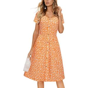 imageVOTEPRETTY Womens Short Sleeve V Neck Sundress Summer Casual Button Floral Dress with PocketsFloral44