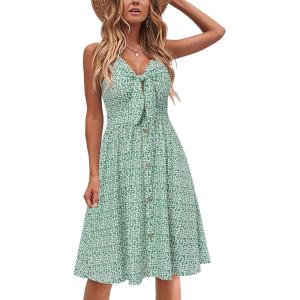 imageVOTEPRETTY Womens Summer Dresses Spring Sundresses Beach Clothes Outfit Vacation 2024 V Neck Casual Tropical Resort HawaiianGreen Floral