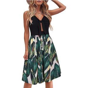 imageVOTEPRETTY Womens Summer Dresses Spring Sundresses Beach Clothes Outfit Vacation 2024 V Neck Casual Tropical Resort HawaiianGreen Leaves
