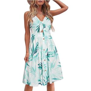imageVOTEPRETTY Womens Summer Dresses Spring Sundresses Beach Clothes Outfit Vacation 2024 V Neck Casual Tropical Resort HawaiianLight Green Leaves