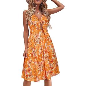 imageVOTEPRETTY Womens Summer Dresses Spring Sundresses Beach Clothes Outfit Vacation 2024 V Neck Casual Tropical Resort HawaiianOrange Flower