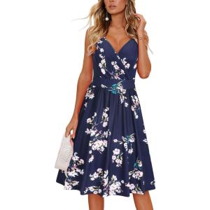 imageVOTEPRETTY Womens V Neck Floral Spaghetti Strap Sundress Casual Summer Party Swing Dress with PocketFloral02
