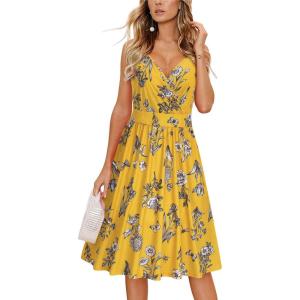 imageVOTEPRETTY Womens V Neck Floral Spaghetti Strap Sundress Casual Summer Party Swing Dress with PocketFloral03
