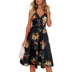 imageVOTEPRETTY Womens V Neck Floral Spaghetti Strap Sundress Casual Summer Party Swing Dress with PocketFloral04