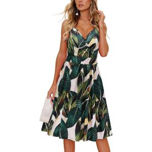 imageVOTEPRETTY Womens V Neck Floral Spaghetti Strap Sundress Casual Summer Party Swing Dress with PocketFloral09