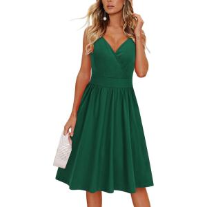 imageVOTEPRETTY Womens V Neck Floral Spaghetti Strap Sundress Casual Summer Party Swing Dress with PocketGreen