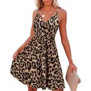 imageVOTEPRETTY Womens VNeck Spaghetti Strap Dress Summer Casual Swing Sundress with PocketsFloral13