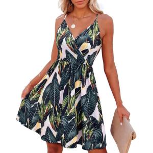 imageVOTEPRETTY Womens VNeck Spaghetti Strap Dress Summer Casual Swing Sundress with PocketsFloral14