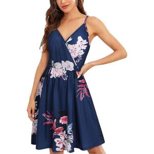 imageVOTEPRETTY Womens VNeck Spaghetti Strap Dress Summer Casual Swing Sundress with PocketsFloral17