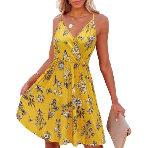 imageVOTEPRETTY Womens VNeck Spaghetti Strap Dress Summer Casual Swing Sundress with PocketsFloral34