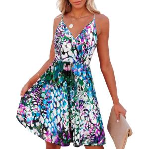 imageVOTEPRETTY Womens VNeck Spaghetti Strap Dress Summer Casual Swing Sundress with PocketsFloral38