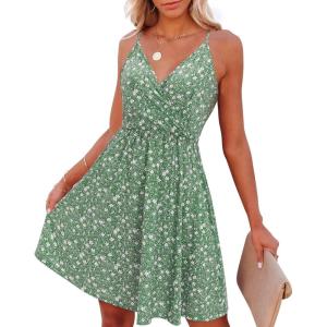 imageVOTEPRETTY Womens VNeck Spaghetti Strap Dress Summer Casual Swing Sundress with PocketsFloral43