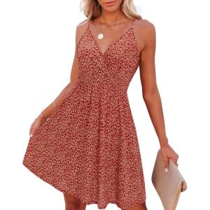 imageVOTEPRETTY Womens VNeck Spaghetti Strap Dress Summer Casual Swing Sundress with PocketsFloral44