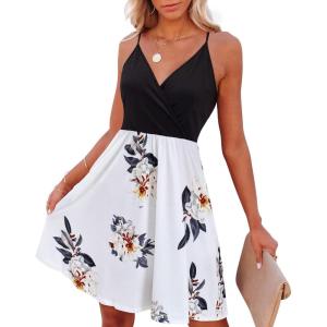 imageVOTEPRETTY Womens VNeck Spaghetti Strap Dress Summer Casual Swing Sundress with PocketsFloralb