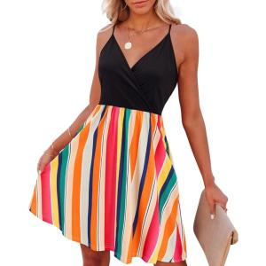 imageVOTEPRETTY Womens VNeck Spaghetti Strap Dress Summer Casual Swing Sundress with PocketsFlorale