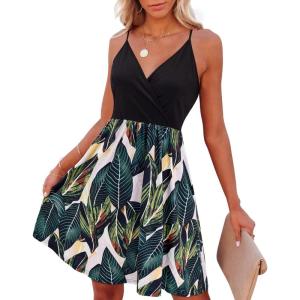 imageVOTEPRETTY Womens VNeck Spaghetti Strap Dress Summer Casual Swing Sundress with PocketsFloralg