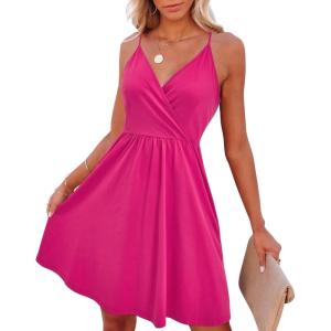 imageVOTEPRETTY Womens VNeck Spaghetti Strap Dress Summer Casual Swing Sundress with PocketsRose