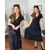 imageVOTEPRETTY Womens 2025 Summer Boho Maxi Dresses Flutter Short Sleeve V Neck Casual Beach Wedding Guest Vacation Long DressBlack