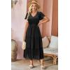 imageVOTEPRETTY Womens 2025 Summer Boho Maxi Dresses Flutter Short Sleeve V Neck Casual Beach Wedding Guest Vacation Long DressBlack