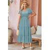imageVOTEPRETTY Womens 2025 Summer Boho Maxi Dresses Flutter Short Sleeve V Neck Casual Beach Wedding Guest Vacation Long DressBlue Green