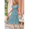 imageVOTEPRETTY Womens 2025 Summer Boho Maxi Dresses Flutter Short Sleeve V Neck Casual Beach Wedding Guest Vacation Long DressBlue Green