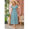 imageVOTEPRETTY Womens 2025 Summer Boho Maxi Dresses Flutter Short Sleeve V Neck Casual Beach Wedding Guest Vacation Long DressBlue Green