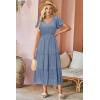 imageVOTEPRETTY Womens 2025 Summer Boho Maxi Dresses Flutter Short Sleeve V Neck Casual Beach Wedding Guest Vacation Long DressBlue Purple