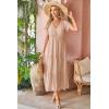 imageVOTEPRETTY Womens 2025 Summer Boho Maxi Dresses Flutter Short Sleeve V Neck Casual Beach Wedding Guest Vacation Long DressDark Apricot