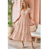 imageVOTEPRETTY Womens 2025 Summer Boho Maxi Dresses Flutter Short Sleeve V Neck Casual Beach Wedding Guest Vacation Long DressDark Apricot