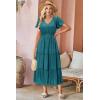 imageVOTEPRETTY Womens 2025 Summer Boho Maxi Dresses Flutter Short Sleeve V Neck Casual Beach Wedding Guest Vacation Long DressGreen