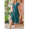 imageVOTEPRETTY Womens 2025 Summer Boho Maxi Dresses Flutter Short Sleeve V Neck Casual Beach Wedding Guest Vacation Long DressGreen