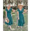 imageVOTEPRETTY Womens 2025 Summer Boho Maxi Dresses Flutter Short Sleeve V Neck Casual Beach Wedding Guest Vacation Long DressGreen