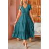 imageVOTEPRETTY Womens 2025 Summer Boho Maxi Dresses Flutter Short Sleeve V Neck Casual Beach Wedding Guest Vacation Long DressGreen