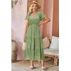 imageVOTEPRETTY Womens 2025 Summer Boho Maxi Dresses Flutter Short Sleeve V Neck Casual Beach Wedding Guest Vacation Long DressGreen02