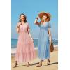 imageVOTEPRETTY Womens 2025 Summer Boho Maxi Dresses Flutter Short Sleeve V Neck Casual Beach Wedding Guest Vacation Long DressLight Blue