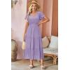imageVOTEPRETTY Womens 2025 Summer Boho Maxi Dresses Flutter Short Sleeve V Neck Casual Beach Wedding Guest Vacation Long DressLight Purple