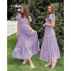 imageVOTEPRETTY Womens 2025 Summer Boho Maxi Dresses Flutter Short Sleeve V Neck Casual Beach Wedding Guest Vacation Long DressLight Purple