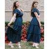 imageVOTEPRETTY Womens 2025 Summer Boho Maxi Dresses Flutter Short Sleeve V Neck Casual Beach Wedding Guest Vacation Long DressNavy