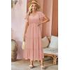 imageVOTEPRETTY Womens 2025 Summer Boho Maxi Dresses Flutter Short Sleeve V Neck Casual Beach Wedding Guest Vacation Long DressPink