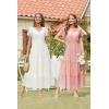 imageVOTEPRETTY Womens 2025 Summer Boho Maxi Dresses Flutter Short Sleeve V Neck Casual Beach Wedding Guest Vacation Long DressPink