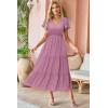 imageVOTEPRETTY Womens 2025 Summer Boho Maxi Dresses Flutter Short Sleeve V Neck Casual Beach Wedding Guest Vacation Long DressRose Pink