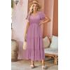 imageVOTEPRETTY Womens 2025 Summer Boho Maxi Dresses Flutter Short Sleeve V Neck Casual Beach Wedding Guest Vacation Long DressRose Pink