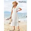 imageVOTEPRETTY Womens 2025 Summer Boho Maxi Dresses Flutter Short Sleeve V Neck Casual Beach Wedding Guest Vacation Long DressWhite