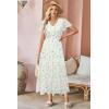 imageVOTEPRETTY Womens 2025 Summer Boho Maxi Dresses Flutter Short Sleeve V Neck Casual Beach Wedding Guest Vacation Long DressWhite Blue Rose Floral